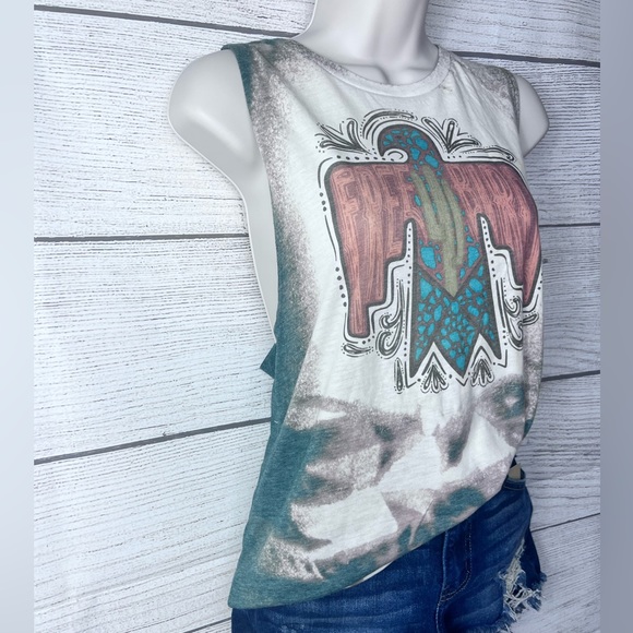 “Free Bird” Bleached Tie Dyed Sublimation Muscle Tank Top Next Level 💗 - Picture 5 of 6